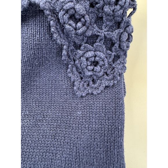 VTG Crochet Collar Short Sleeve Sweater Womens M Navy Blue Preppy GrannyCore - Picture 13 of 14